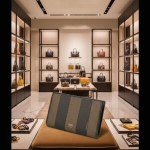 Fendi Black and Brown Striped Pequin Wallet